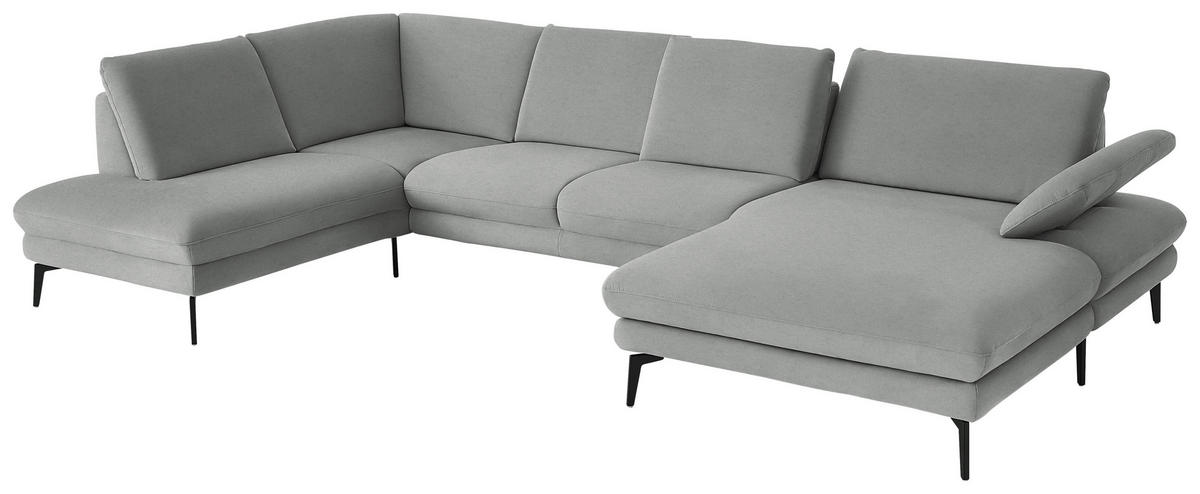 WOHNLANDSCHAFT Chenille, Flachgewebe Grau  - Schwarz/Grau, Design, Textil/Metall (208/344/180cm) - Dieter Knoll