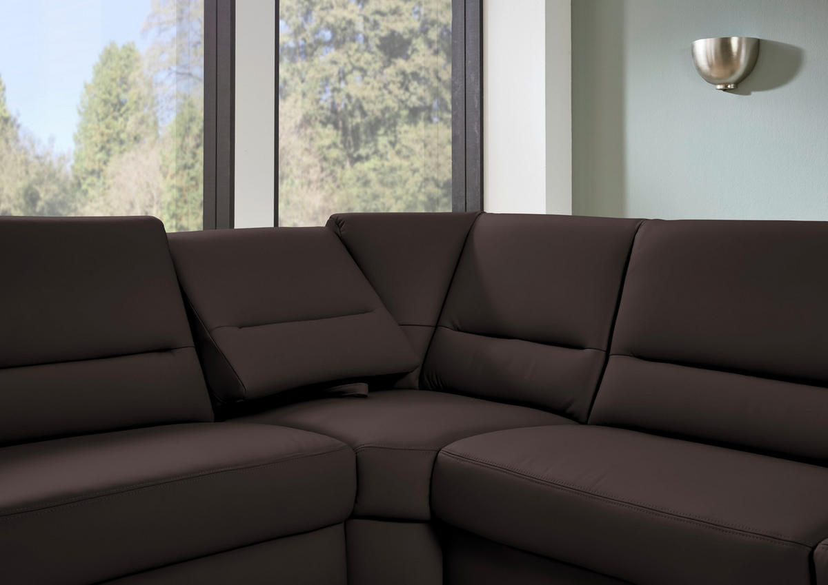 ECKSOFA  in Echtleder Mokka  249/290 cm  - Schwarz/Mokka, KONVENTIONELL, Leder/Metall (249/290cm) - Beldomo Premium