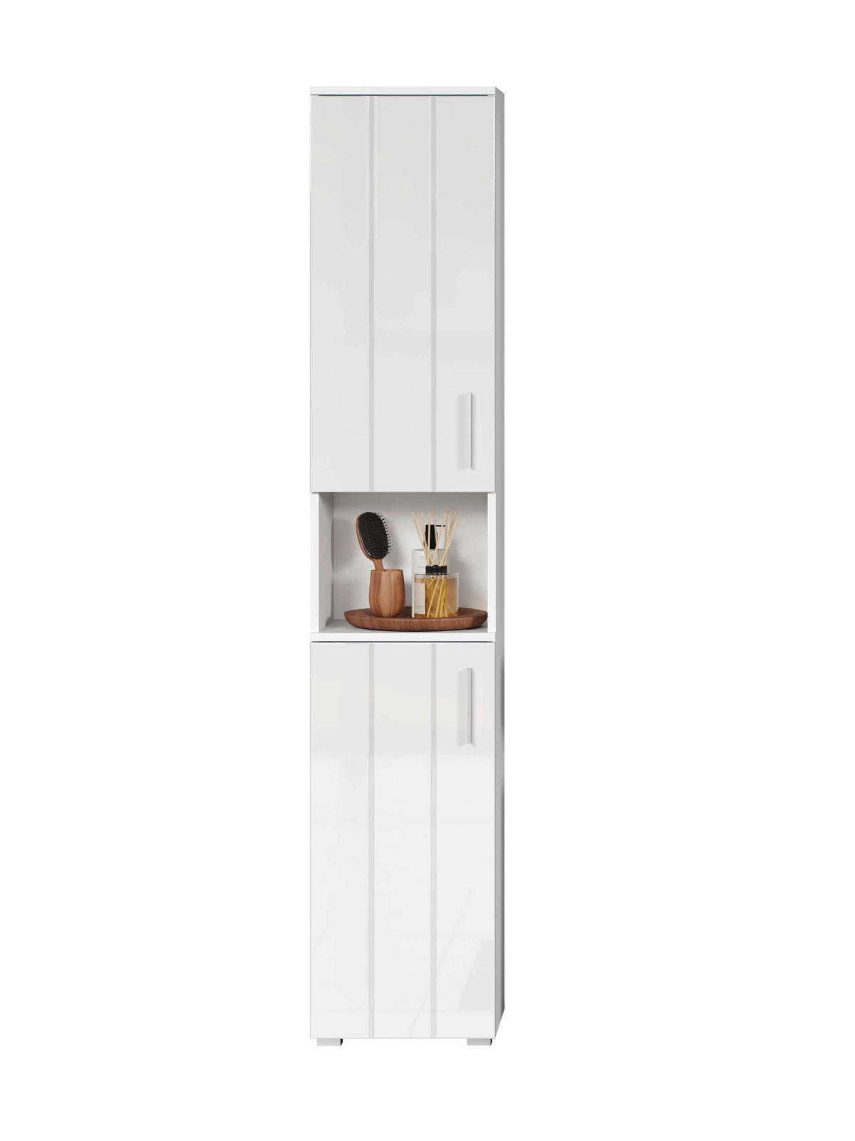 HOCHSCHRANK 37/192/31 cm  - Weiß Hochglanz/Silberfarben, Trend, Holzwerkstoff/Kunststoff (37/192/31cm) - MID.YOU