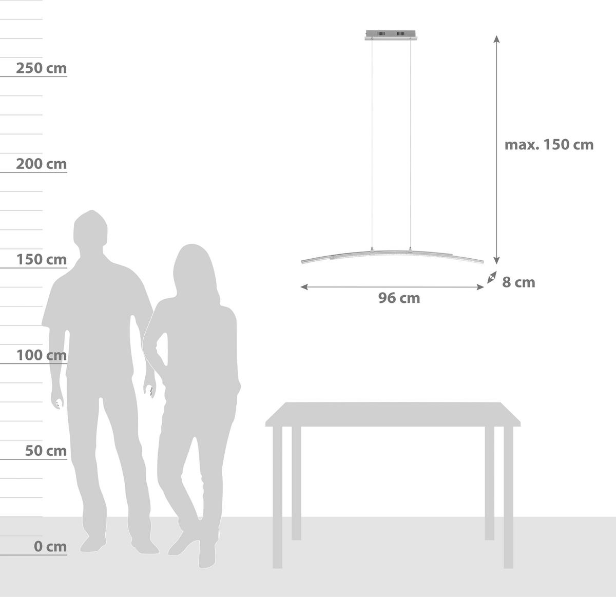 LED-HÄNGELEUCHTE 96/8/150 cm   - Chromfarben/Transparent, MODERN, Kunststoff/Metall (96/8/150cm)