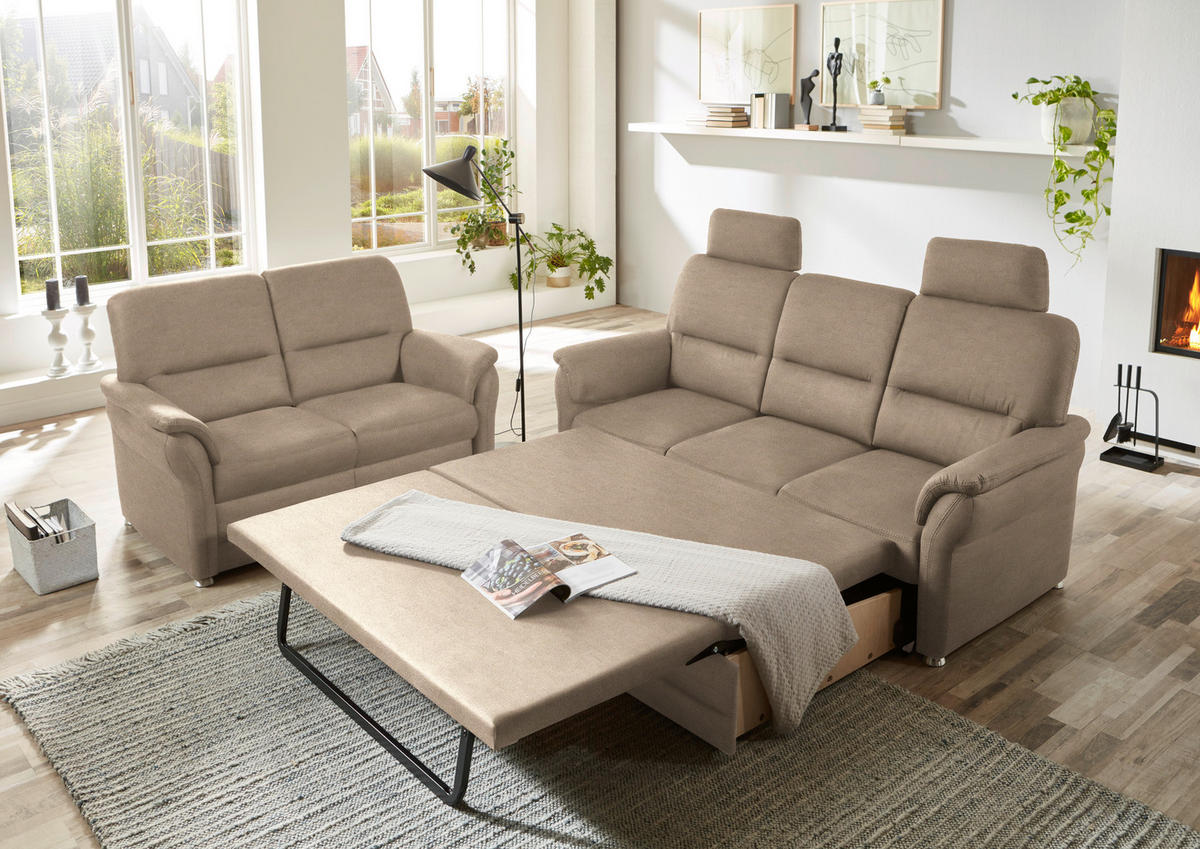 SITZGARNITUR in Mikrofaser Hellbraun  - Hellbraun/Alufarben, Konventionell, Textil/Metall (192/96/89cm) - Beldomo Comfort