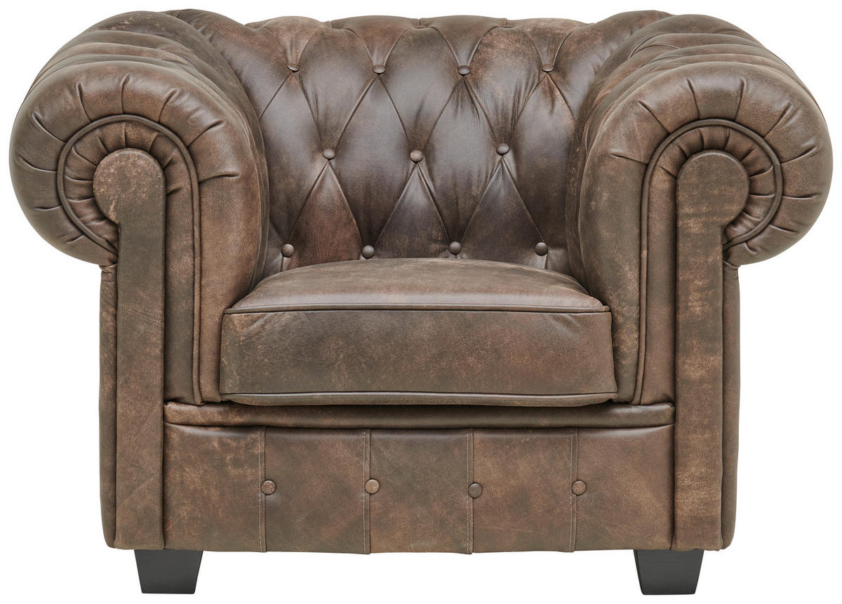 KŘESLO CHESTERFIELD, kůže, tmavě hnědá - tmavě hnědá/barvy wenge, Lifestyle, dřevo/kůže (115/76,5/96cm) - Landscape
