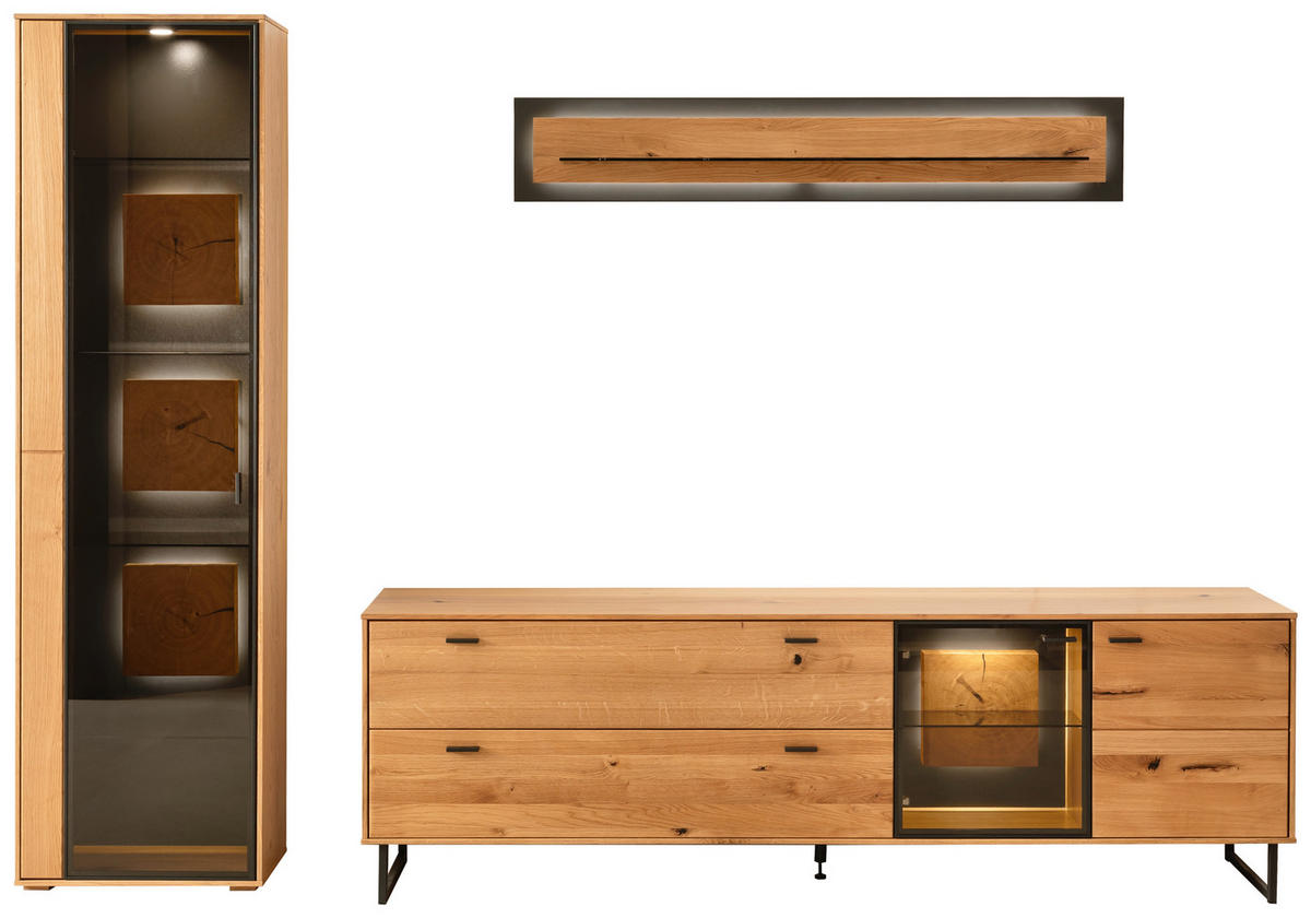 WOHNWAND  in Wildeiche  286/206/50 cm  - Wildeiche/Schwarz, Design, Glas/Holz (286/206/50cm) - MID.YOU