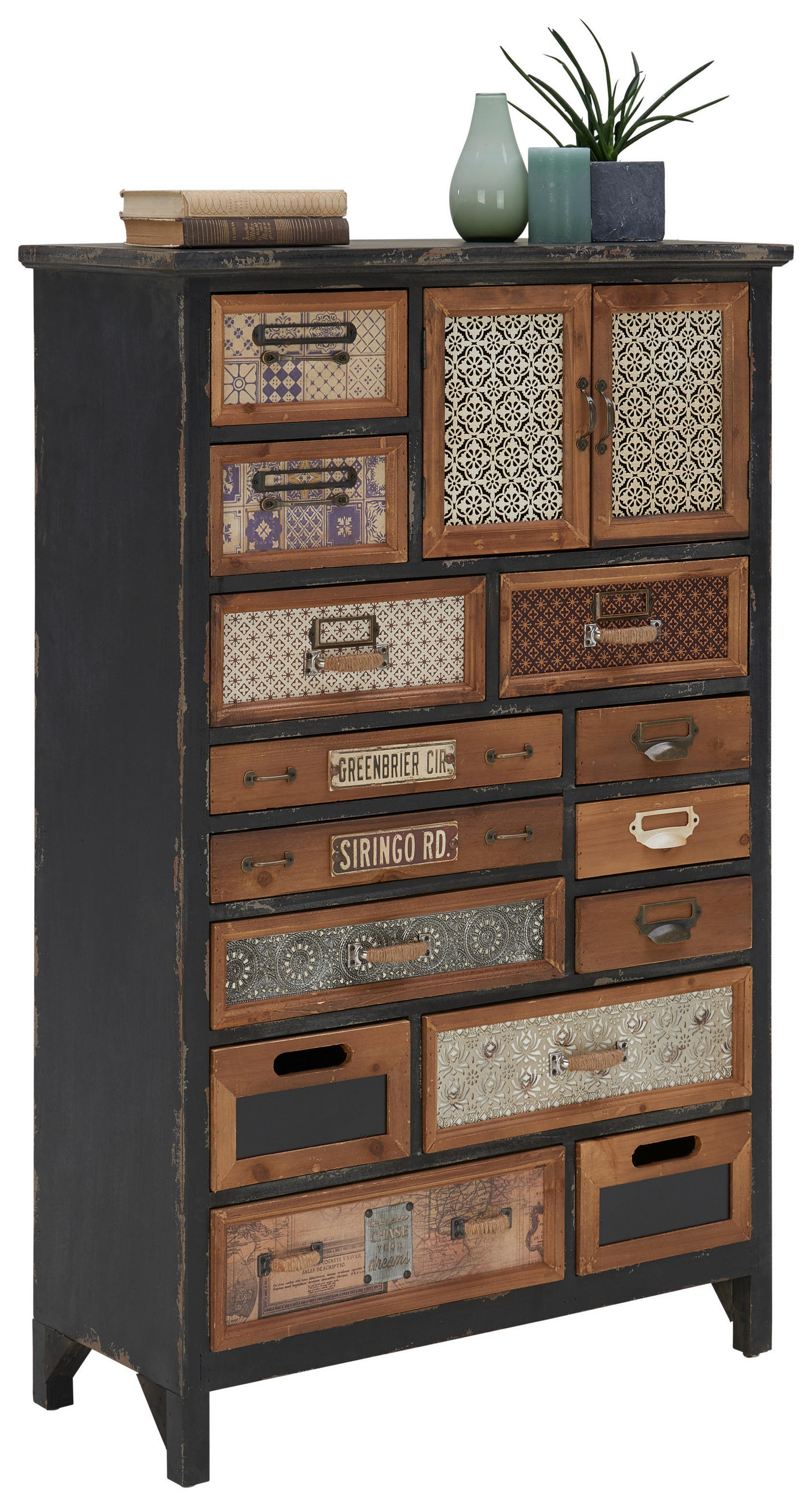 KOMODA, borovice, vícebarevná, 76/119/32 cm - černá/vícebarevná, Trend, kov/dřevo (76/119/32cm) - Landscape