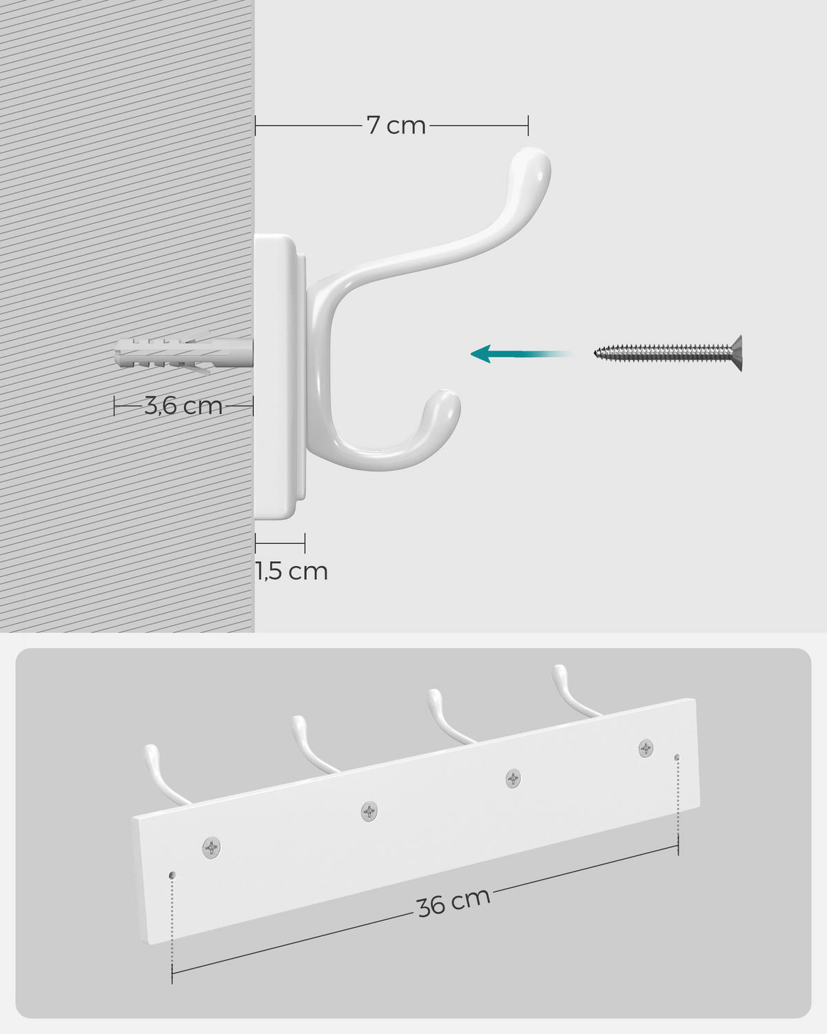 WANDGARDEROBE  in Weiß  - Weiß, Basics, Holzwerkstoff/Metall (40/9/7cm)