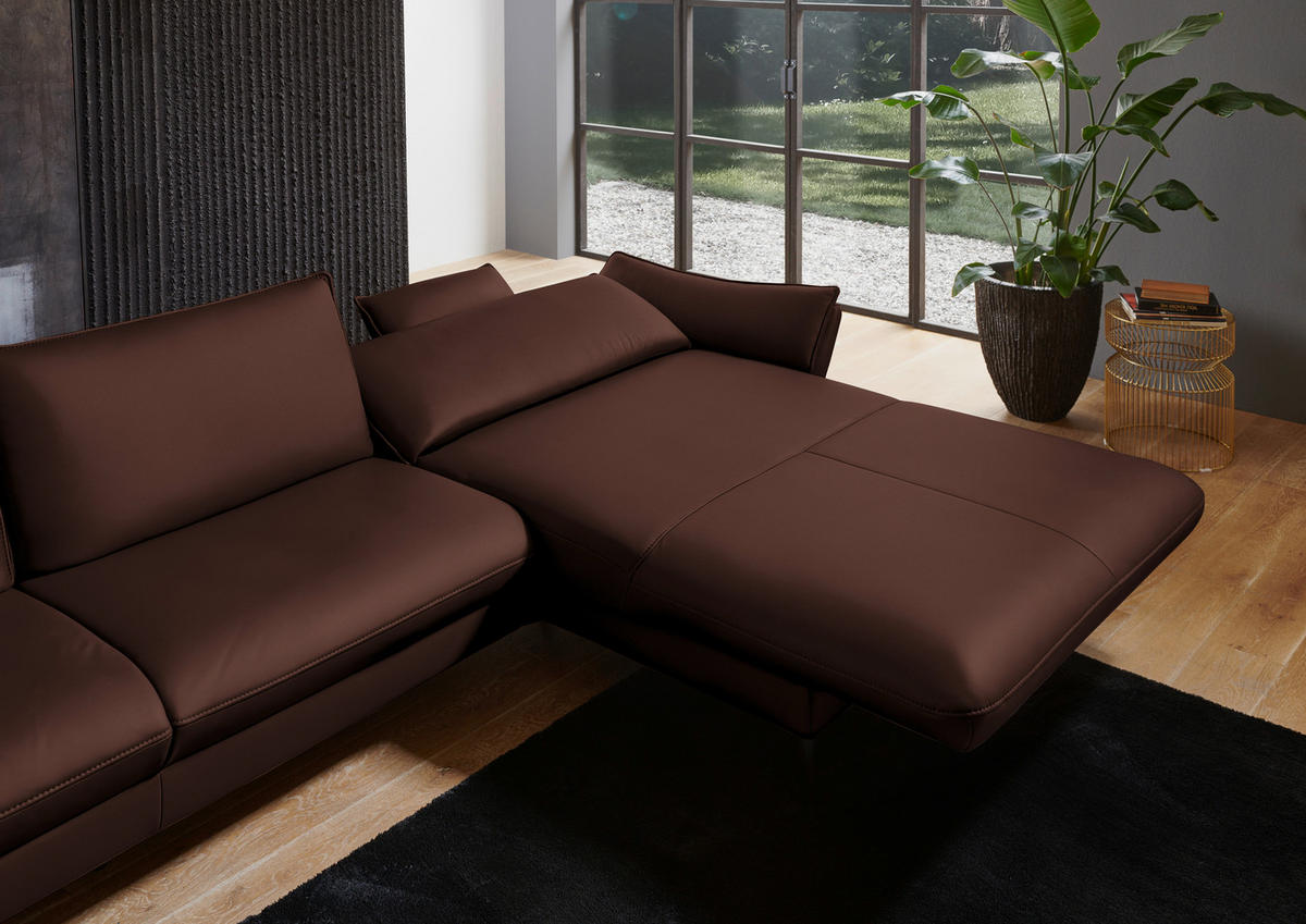 ECKSOFA in Echtleder Braun  - Schwarz/Braun, Design, Leder/Metall (334/172cm) - Valdera