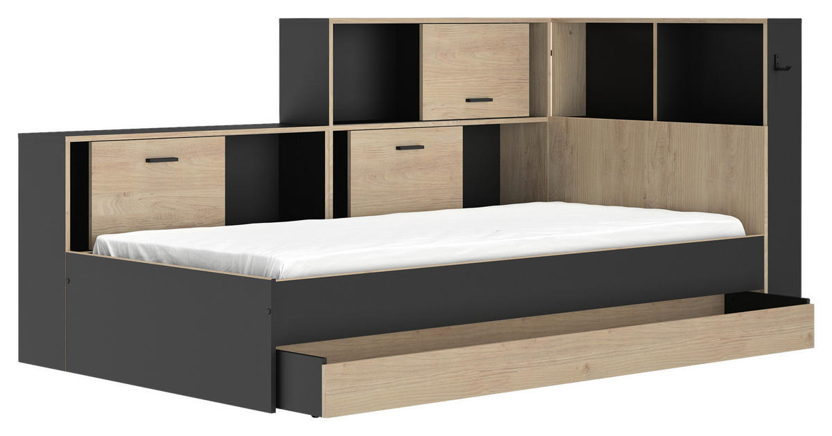 STAURAUMBETT 90/200 cm  in Schwarz, Kastanienfarben  - Kastanienfarben/Schwarz, MODERN, Holzwerkstoff (90/200cm) - MID.YOU