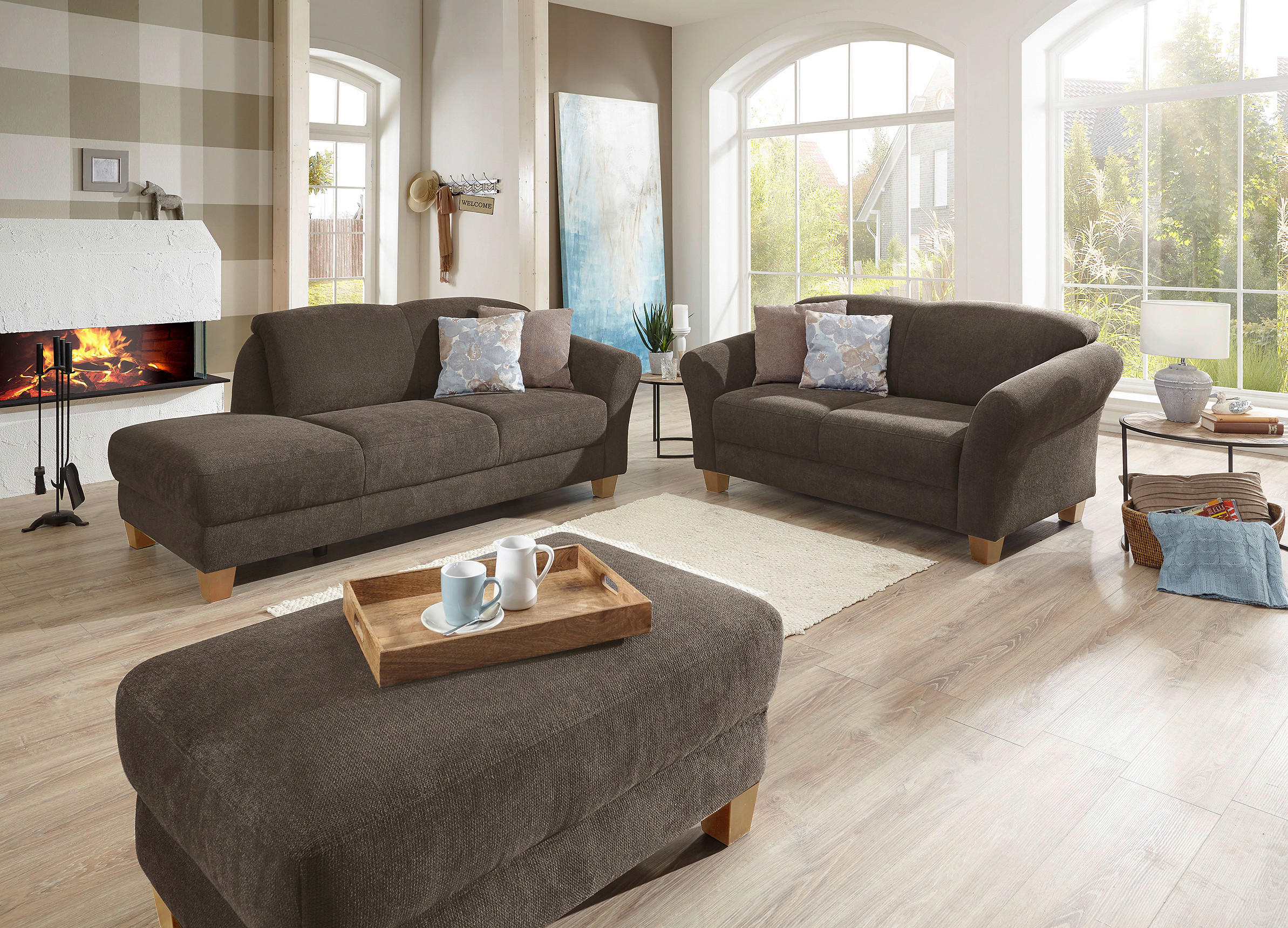 HOCKER in Textil Dunkelbraun  - Dunkelbraun/Naturfarben, Konventionell, Holz/Textil (101/45/66cm) - Sit & More