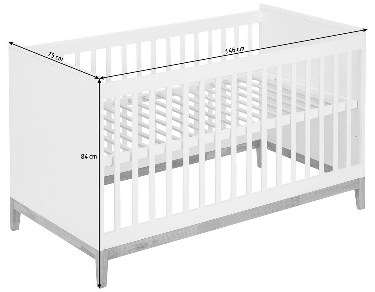 GITTERBETT SCANDIC 146/75/84 cm  - Eichefarben/Weiß, Design, Holz/Holzwerkstoff (146/75/84cm) - Jimmylee