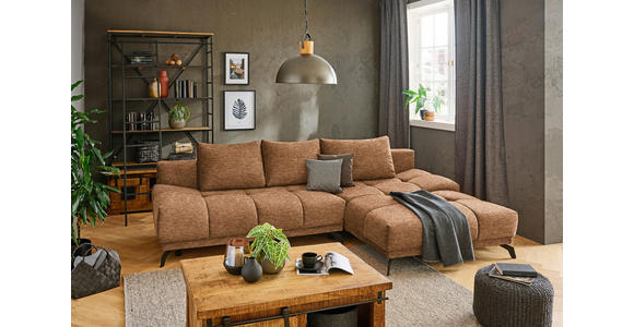 ECKSOFA in Chenille Goldfarben  - Goldfarben/Schwarz, MODERN, Textil/Metall (290/182cm) - Hom`in