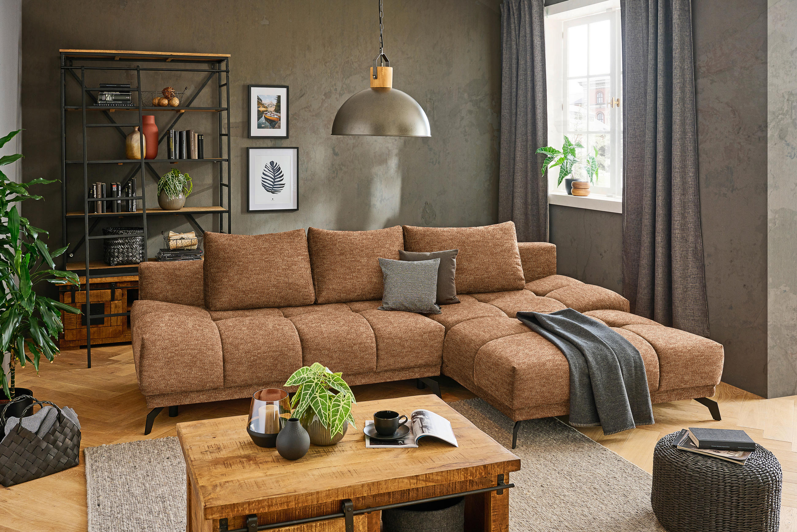 ECKSOFA in Chenille Goldfarben  - Goldfarben/Schwarz, Modern, Textil/Metall (290/182cm) - Hom`in