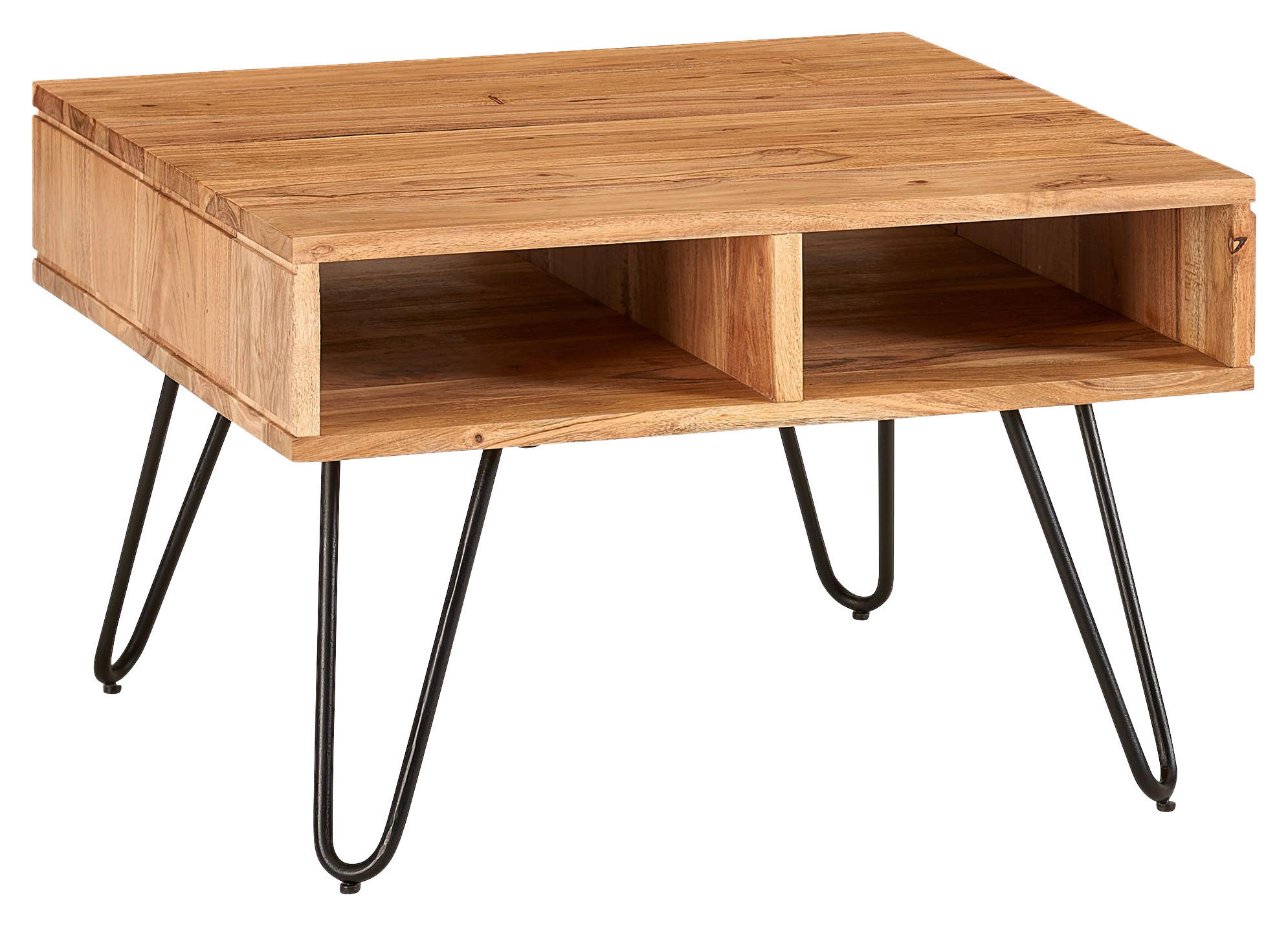 COUCHTISCH Akazie massiv 60/60/40 cm quadratisch Akaziefarben  - Schwarz/Akaziefarben, MODERN, Holz/Metall (60/60/40cm) - MID.YOU