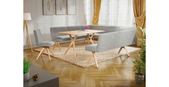 SITZBANK 160/85/69 cm Webstoff Hellgrau Eiche vollmassiv  - Eichefarben/Hellgrau, KONVENTIONELL, Holz/Textil (160/85/69cm) - Linea Natura