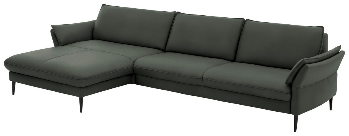 ECKSOFA inkl. Funktion in Echtleder Olivgrün  - Schwarz/Olivgrün, Design, Leder/Metall (172/334cm) - Hukla
