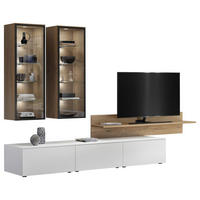 WOHNWAND  in Weiß, Eichefarben  320,3/204,6/58,5 cm  - Eichefarben/Weiß, Design, Glas/Holzwerkstoff (320,3/204,6/58,5cm) - Celina Home
