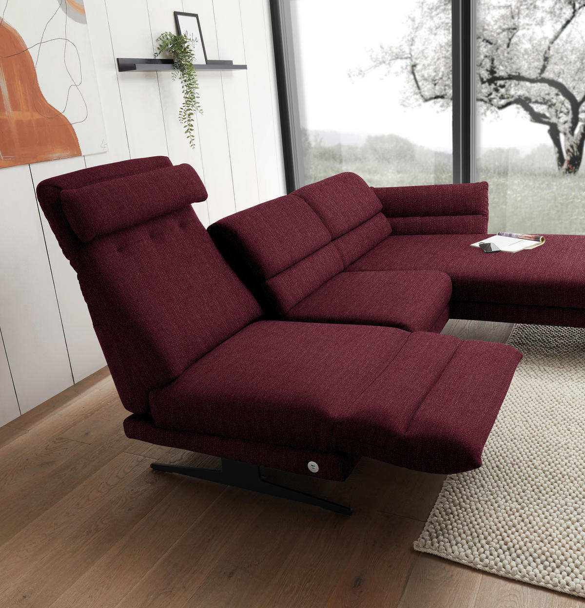 ECKSOFA in Flachgewebe Weinrot  - Weinrot/Schwarz, Design, Textil/Metall (279-327/176-217cm) - Dieter Knoll