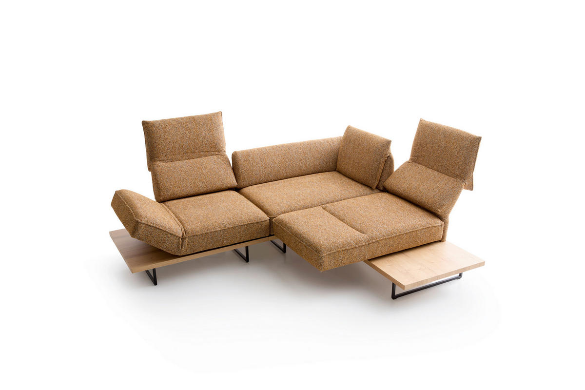 ECKSOFA Dunkelorange Chenille Rücken echt, Armteilverstellung, Relaxfunktion, Drehsitzfunktion  - Dunkelorange/Schwarz, Design, Holz/Textil (252/209cm) - Koinor
