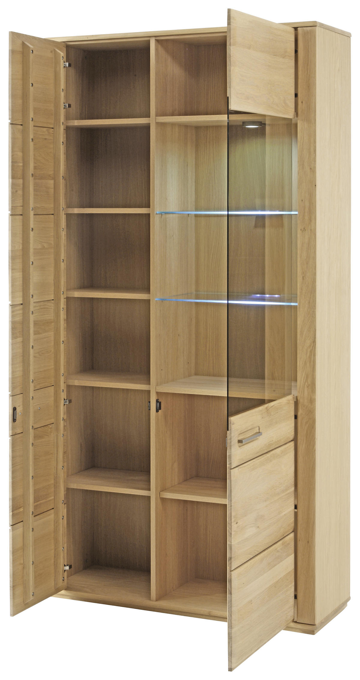 WOHNWAND La Paz  in Buchefarben  357/209/51 cm  - Silberfarben/Buchefarben, Design, Glas/Holz (357/209/51cm) - Livetastic