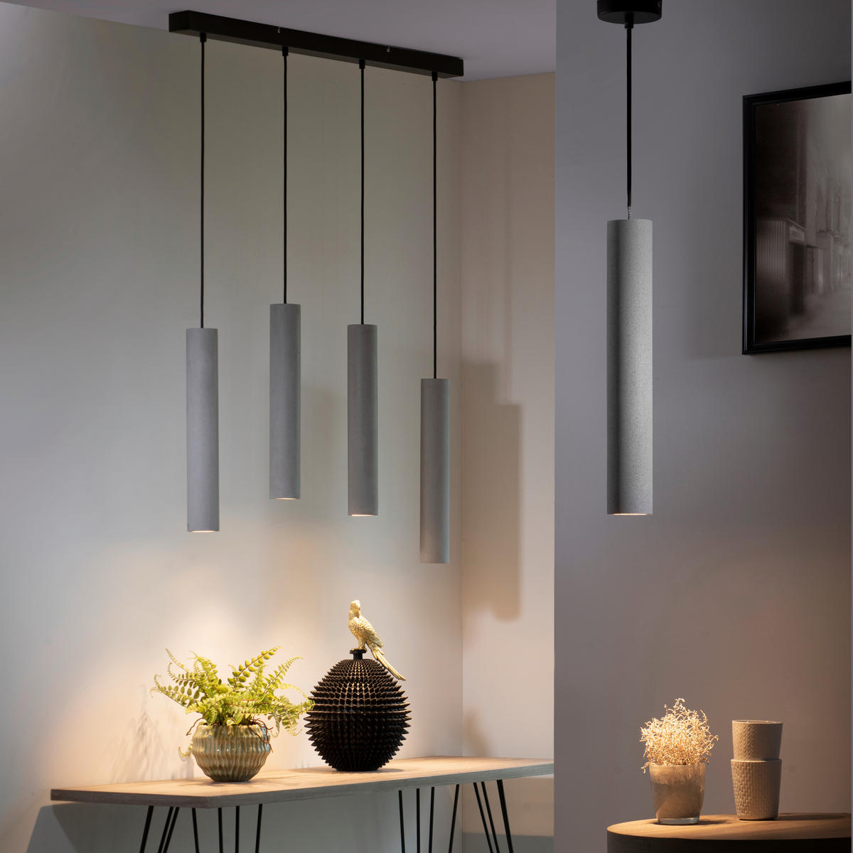 HÄNGELEUCHTE Eton 100/7,5/120 cm   - Greige, Design, Kunststoff/Metall (100/7,5/120cm) - Paul Neuhaus