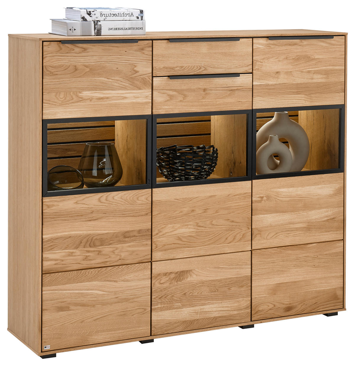 HIGHBOARD  in 150/130/40 cm  - Eichefarben/Schwarz, Trend, Glas/Holz (150/130/40cm) - SetOne by Musterring