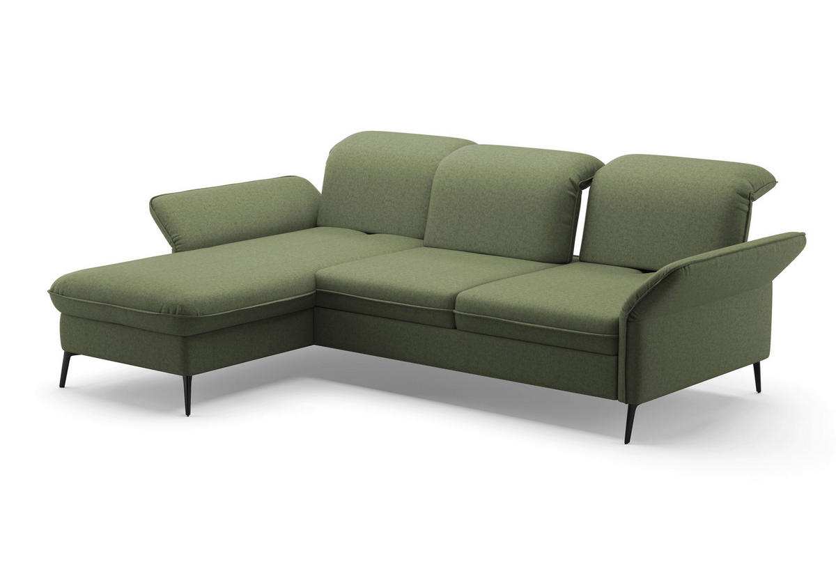 ECKSOFA in Flachgewebe Olivgrün  - Schwarz/Olivgrün, Konventionell, Textil/Metall (198/264cm) - Sit & More