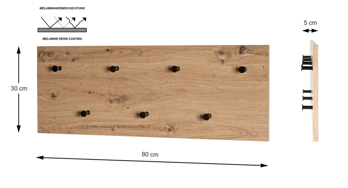 WANDGARDEROBE - Eichefarben/Schwarz, Holzwerkstoff/Metall (80/30/5cm)
