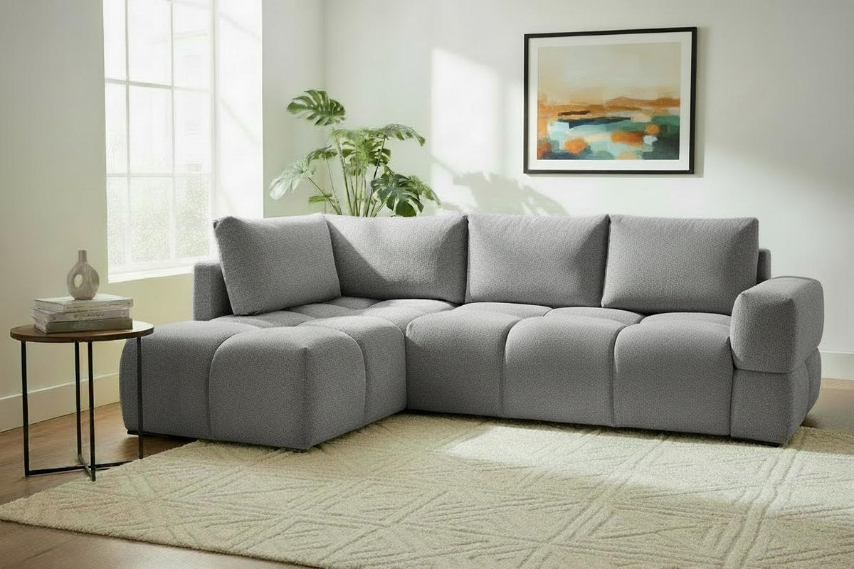 HÖRNSOFFA i chenille silver  - silver/svart, Design, metall/textil (185/267cm) - Stylife