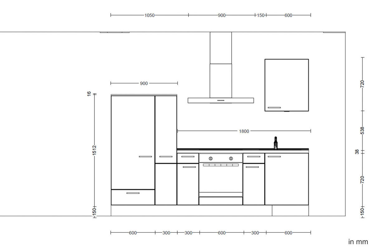KÜCHENLEERBLOCK 270 cm   in Grau, Eiche dunkel  - Eiche dunkel/Schwarz, MODERN, Holzwerkstoff/Metall (270cm) - Nobilia