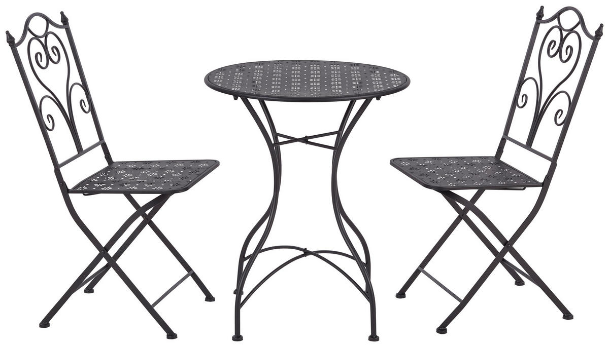 BALKONSET  3-teilig  - Dunkelgrau, ROMANTIK / LANDHAUS, Metall (60/42/73/90/60/53cm) - Ambia Garden