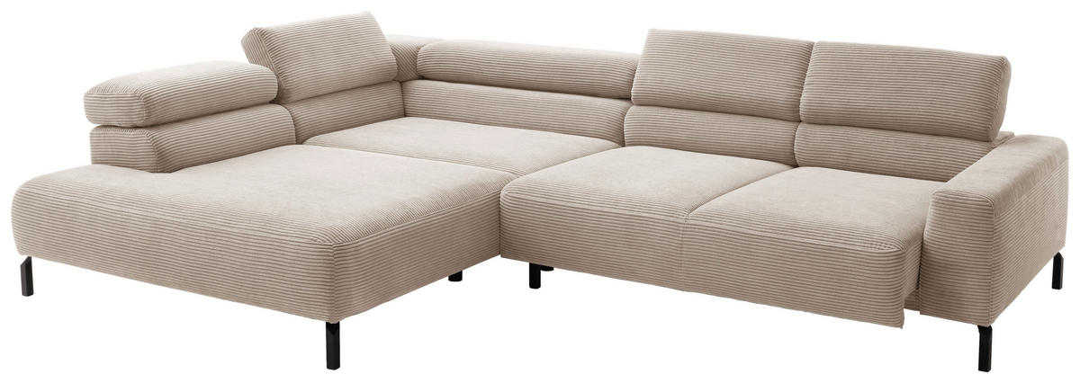ECKSOFA inkl. Funktion in Cord Taupe  - Taupe/Schwarz, Modern, Textil/Metall (219/309cm) - Pure Home Lifestyle