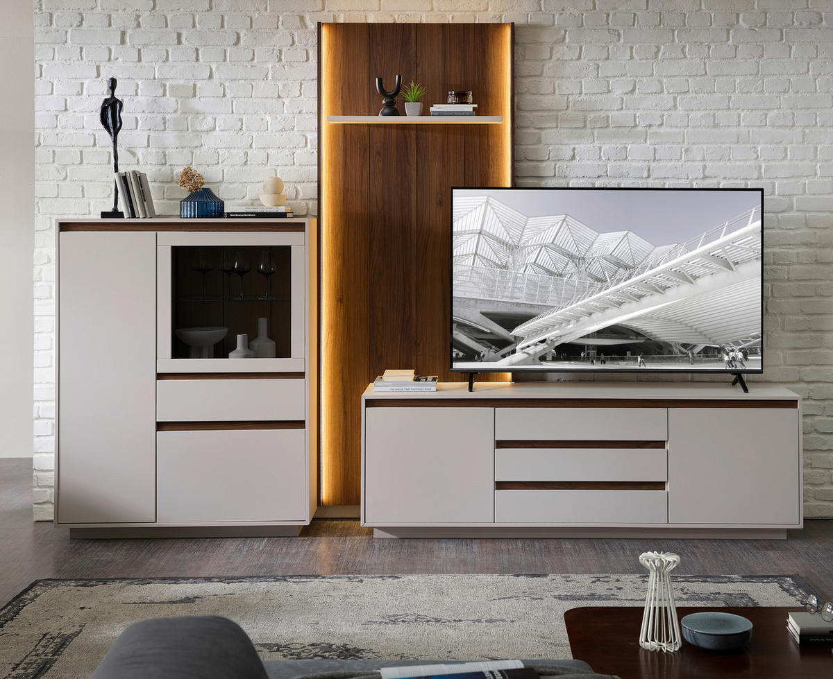 WOHNWAND  in Nussbaumfarben, Kaschmir 324/232/45 cm  - Kaschmir/Nussbaumfarben, Design, Glas/Holzwerkstoff (324/232/45cm) - Stylife