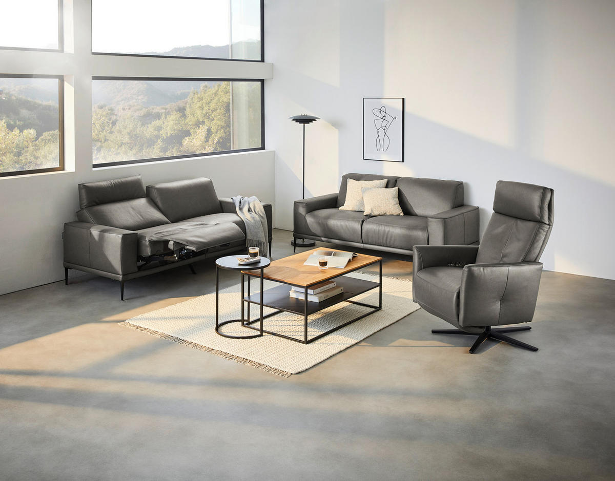 2-SITZER-SOFA in Echtleder Dunkelgrau  - Dunkelgrau/Schwarz, Design, Leder/Metall (180/82/92cm) - Johann Jakob