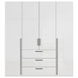 DREHTÜRENSCHRANK 201/223/61 cm,  in Weiß, Weiß Hochglanz, 4-türig  - Weiß Hochglanz/Schwarz, Basics, Holzwerkstoff/Metall (201/223/61cm) - Novel