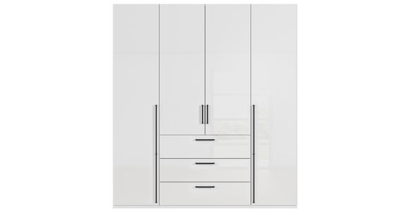 DREHTÜRENSCHRANK 201/223/61 cm,  in Weiß, Weiß Hochglanz, 4-türig  - Weiß Hochglanz/Schwarz, Basics, Holzwerkstoff/Metall (201/223/61cm) - Novel
