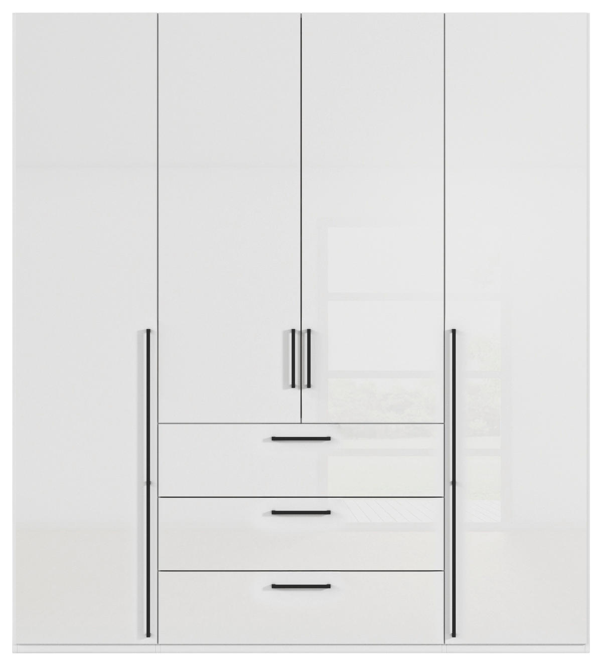 DREHTÜRENSCHRANK 201/223/61 cm,  in Weiß, Weiß Hochglanz, 4-türig  - Weiß Hochglanz/Schwarz, Basics, Holzwerkstoff/Metall (201/223/61cm) - Novel