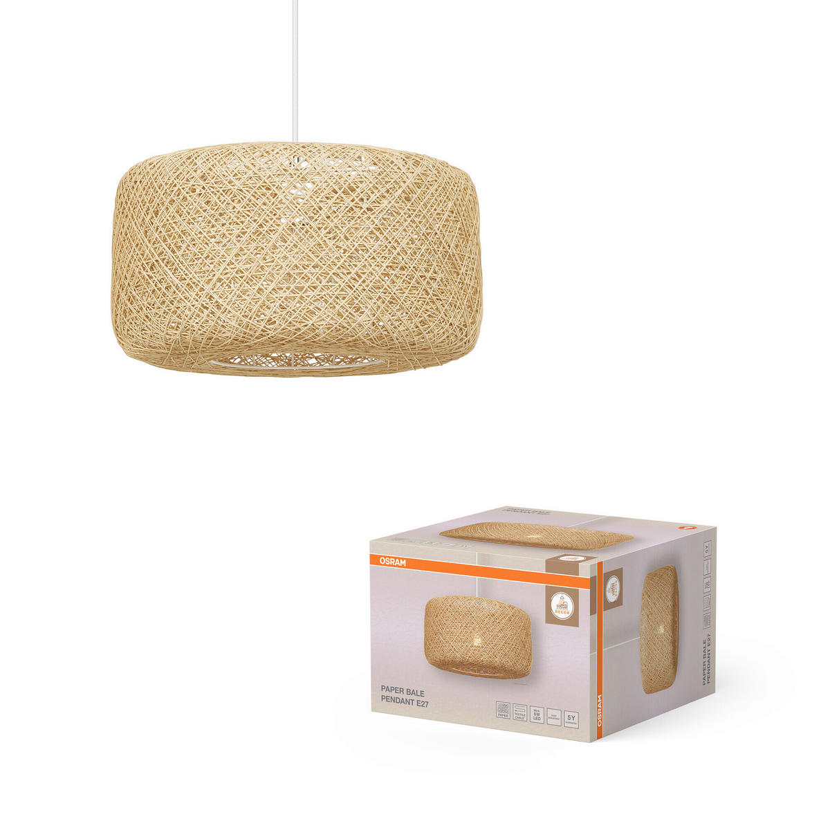 HÄNGELEUCHTE 40/150 cm  - Beige, Natur, Papier/Metall (40/150cm) - Osram