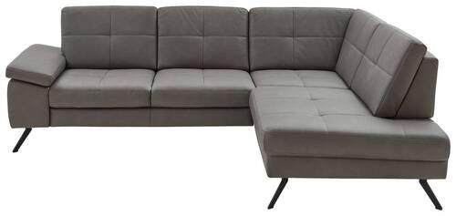 ECKSOFA in Lederlook, Mikrofaser Dunkelgrau  - Dunkelgrau/Schwarz, Design, Textil/Metall (261/220cm) - Beldomo System