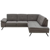 ECKSOFA in Lederlook, Mikrofaser Dunkelgrau  - Dunkelgrau/Schwarz, Design, Textil/Metall (261/220cm) - Beldomo System