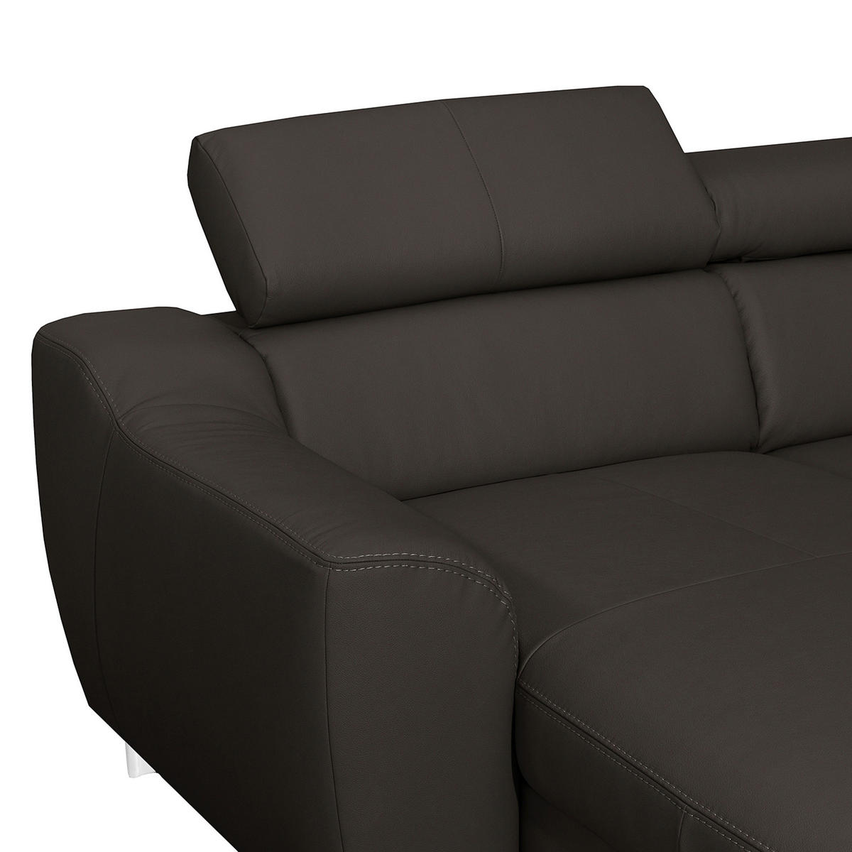 ECKSOFA in Lederlook Echtleder Dunkelbraun  - Chromfarben/Dunkelbraun, Design, Leder/Textil (242/176cm) - Livetastic