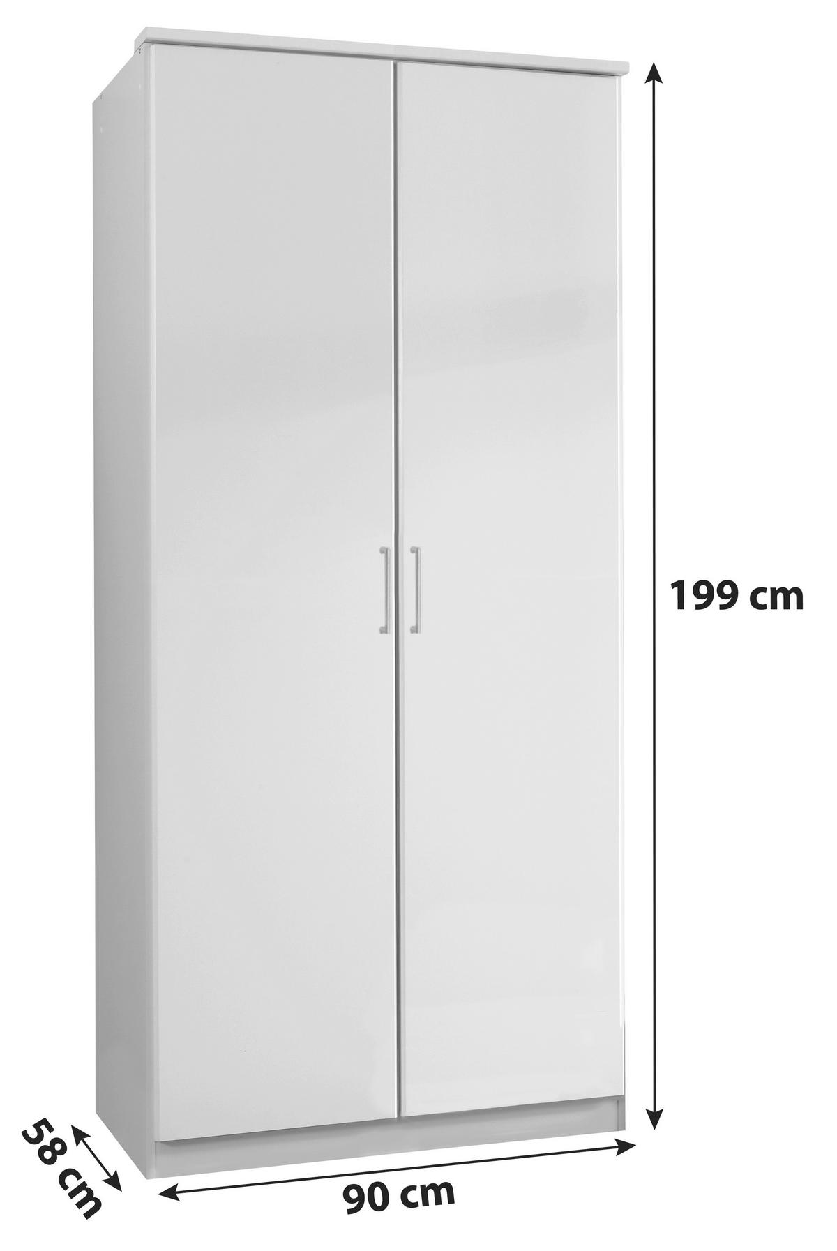 SKRIŇA S OTOČNÝMI DVERAMI, biela, 90/199/58 cm - biela/hliníková, Konventionell, kompozitné drevo/plast (90/199/58cm) - MID.YOU