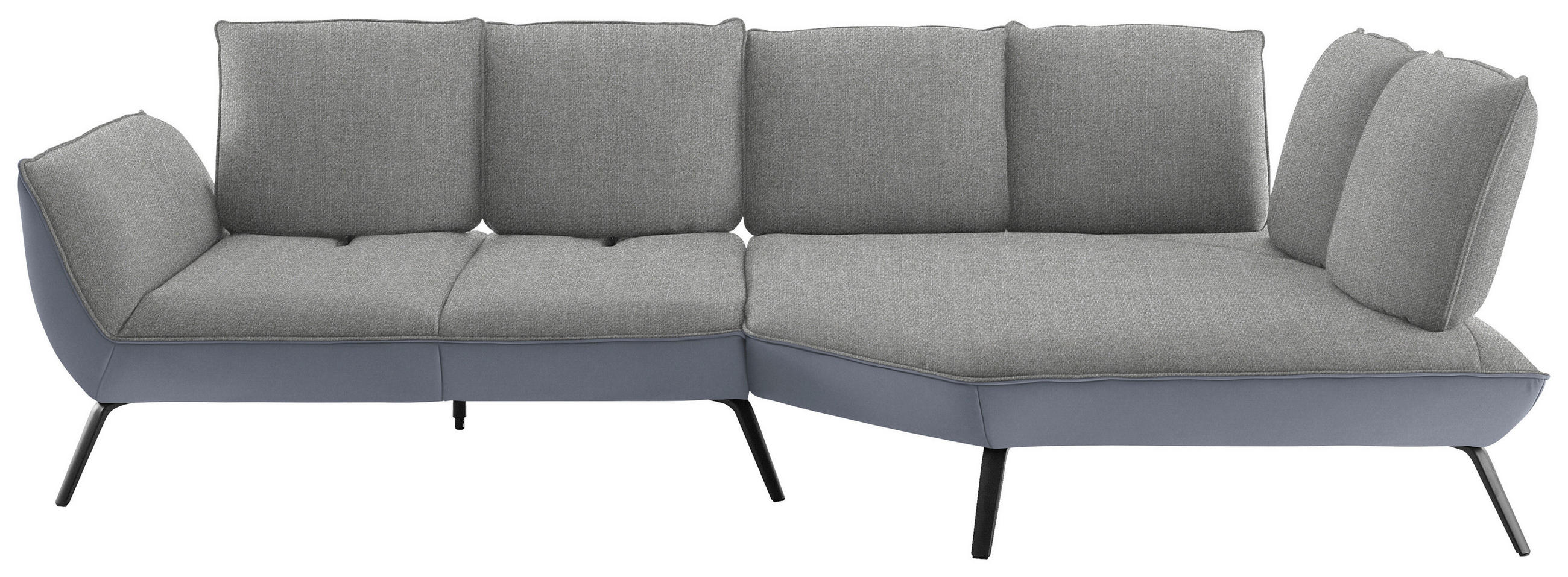 ECKSOFA 320/169 cm  in Flachgewebe Hellgrau Nierenkissen, Rücken echt, Sitztiefenverstellung  320/169 cm  - Hellgrau/Schwarz, Design, Textil/Metall (320/169cm) - Moderano