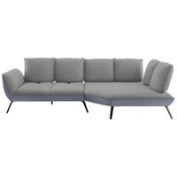 ECKSOFA 320/169 cm  in Flachgewebe Hellgrau Nierenkissen, Rücken echt, Sitztiefenverstellung  320/169 cm  - Hellgrau/Schwarz, Design, Textil/Metall (320/169cm) - Moderano