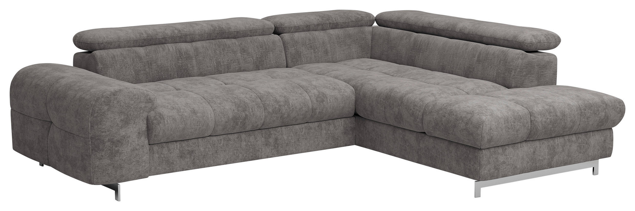 ECKSOFA Graubraun Mikrofaser  - Chromfarben/Graubraun, KONVENTIONELL, Textil/Metall (257/206cm) - Livetastic