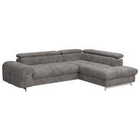 ECKSOFA Graubraun Mikrofaser  - Chromfarben/Graubraun, KONVENTIONELL, Textil/Metall (257/206cm) - Livetastic