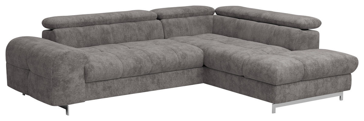 ECKSOFA Graubraun Mikrofaser  - Chromfarben/Graubraun, KONVENTIONELL, Textil/Metall (257/206cm) - Livetastic