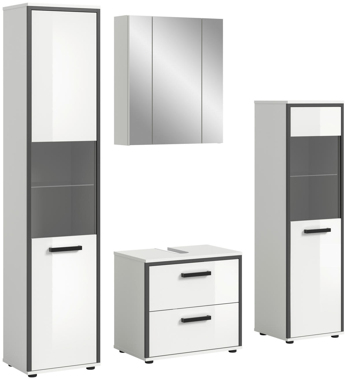 BADEZIMMER  in 140 cm  - Weiß Hochglanz/Schwarz, MODERN, Holzwerkstoff/Kunststoff (140cm) - MID.YOU