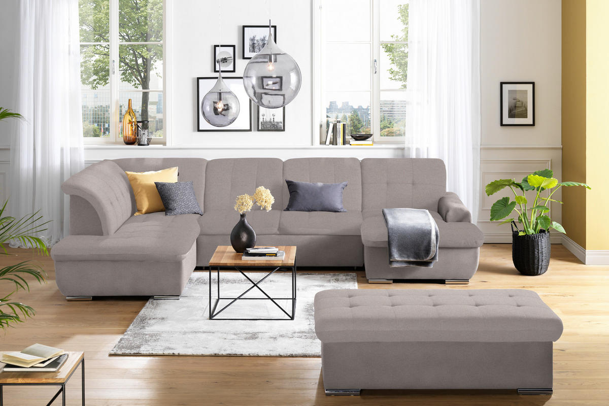 SOFFA i flatväv taupe  - silver/taupe, Design, metall/textil (208/342/145cm) - Livetastic