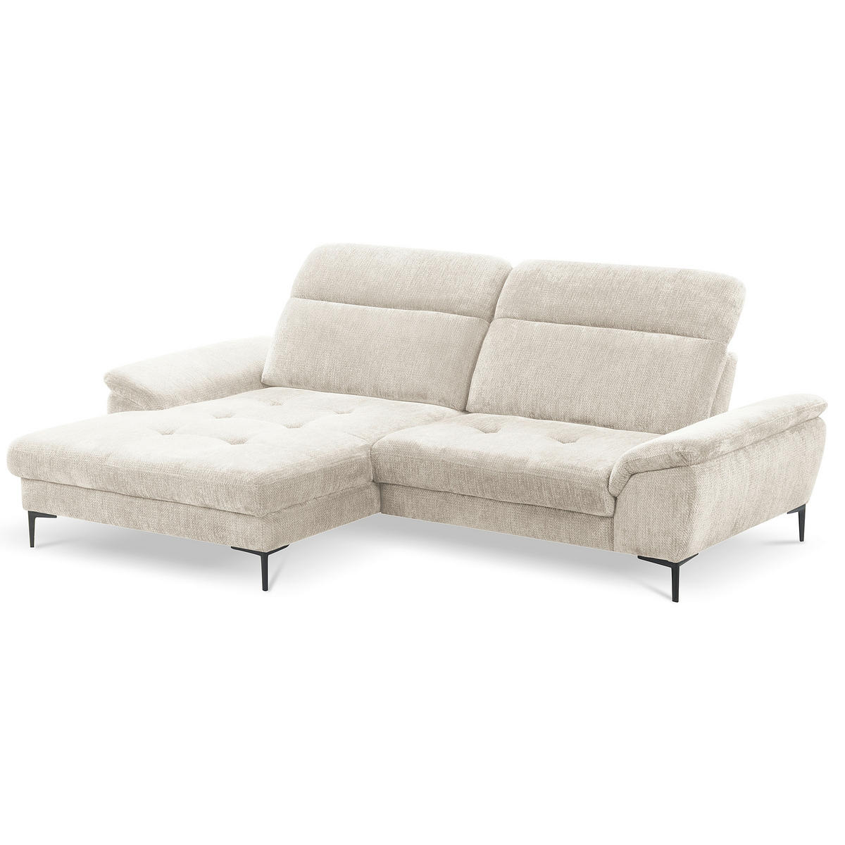 ECKSOFA  Webstoff Weiss  - Weiss/Schwarz, Design, Textil/Metall (195/268cm) - Livetastic