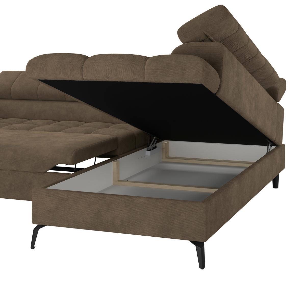 ECKSOFA Braun Bettkasten, Rücken echt, Kopfteilverstellung  - Schwarz/Braun, Trend, Kunststoff/Textil (261/203cm) - Livetastic