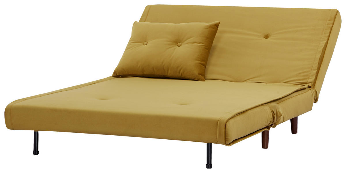 CANAPEA EXTENSIBILĂ textil galben  - galben/culoare lemn mesteacăn, Design, lemn/textil (122/81/88cm) - Livetastic